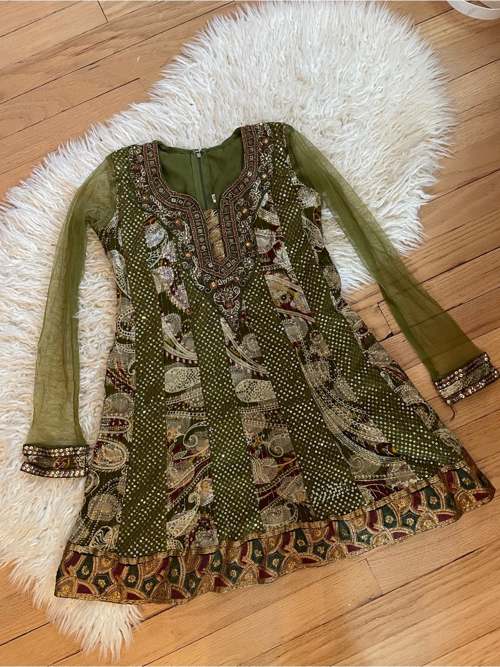 Olive Embroidered A-Line Women's Dress